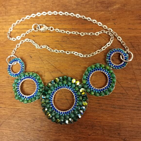 HANDMADE  Peacock Colors Necklace & Earrings - Picture 5 of 7